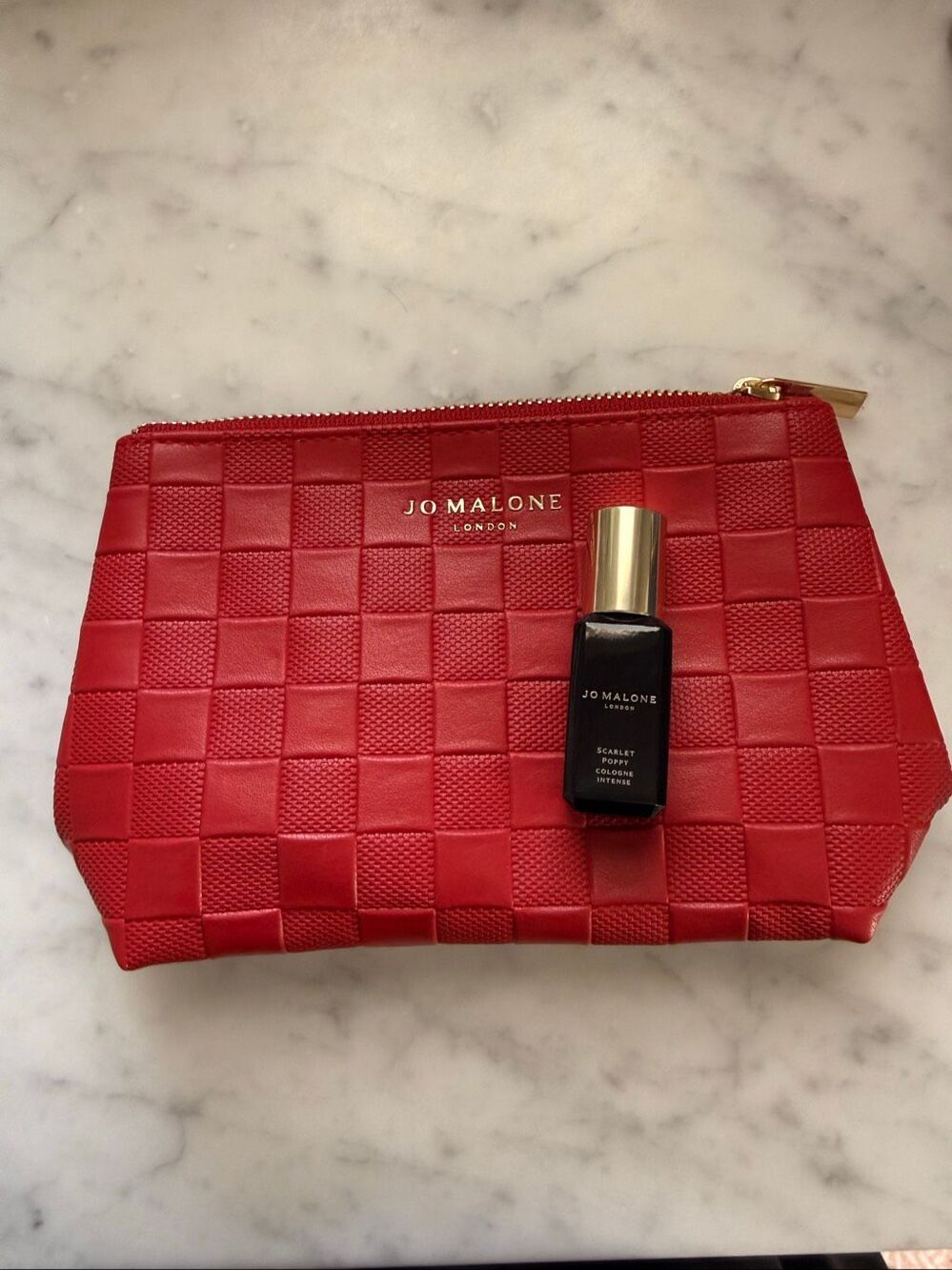 Brand New Jo Malone Women's Zip Pouch Bag and .35 fl oz Scarlet Poppy Fragrance